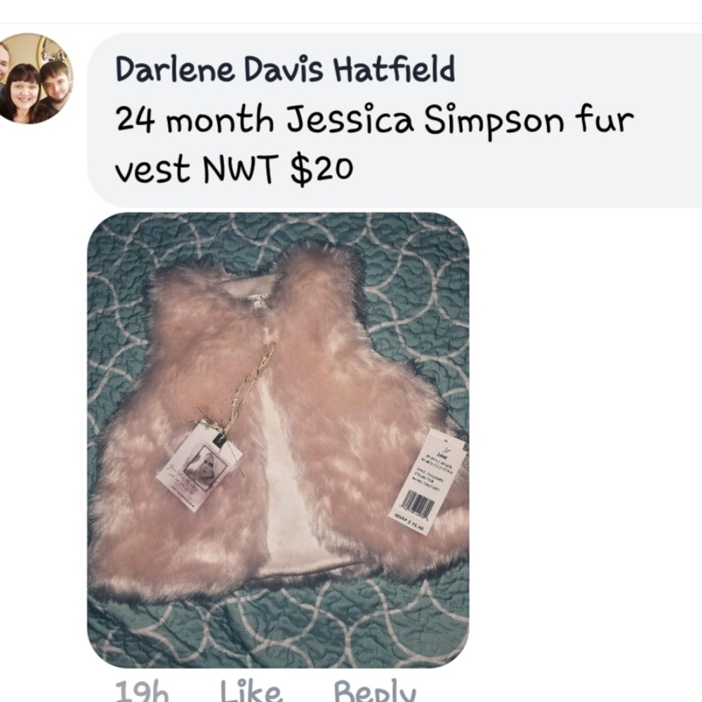 Jessica Simpson fur vest NWT 24 months